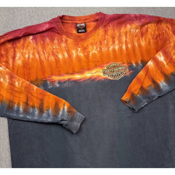 Harley-Davidson Other - Harley Davidson Shirt XL Tie Dye Long Sleeve USA Motorcycle Flame Vtg Texas